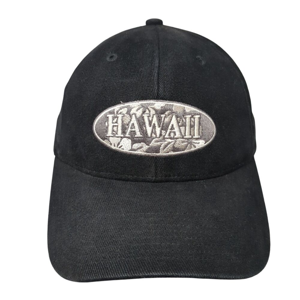 Hawaii Fitted Hat Black One Size Embroidered Solid Vent Holes Hawaiian